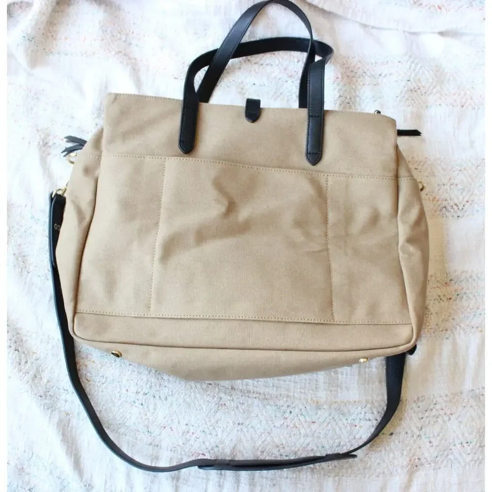 Cuyana Brown Canvas Triple Zipper Weekender Travel Bag